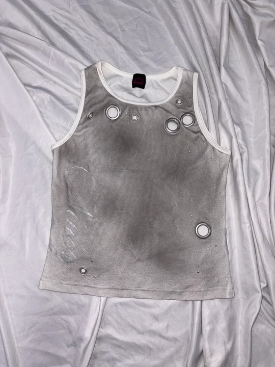 Damen Trendiges Tanktop mit dekorativen Ösen und schimmerndem Stoff R&B