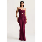 Damen Elegantes langes Abendkleid mit gerafftem Oberteil und goldener Schnalle R&B