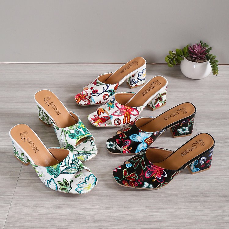 Damen Elegante Mules mit floralem Design und komfortablem Blockabsatz R&B
