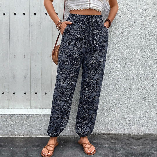 Damen Lockere Haremshose mit elastischem Bund und seitlichen Taschen R&B