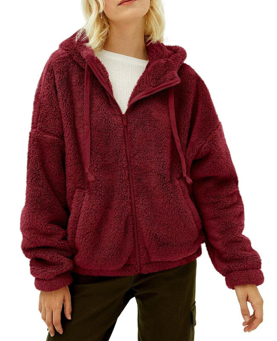 Damen Flauschige Fleecejacke mit Kapuze und Eingrifftaschen R&B