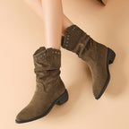Damen modische Stiefeletten im Antik-Look mit dekorativen Nieten und flexiblem Schaft R&B