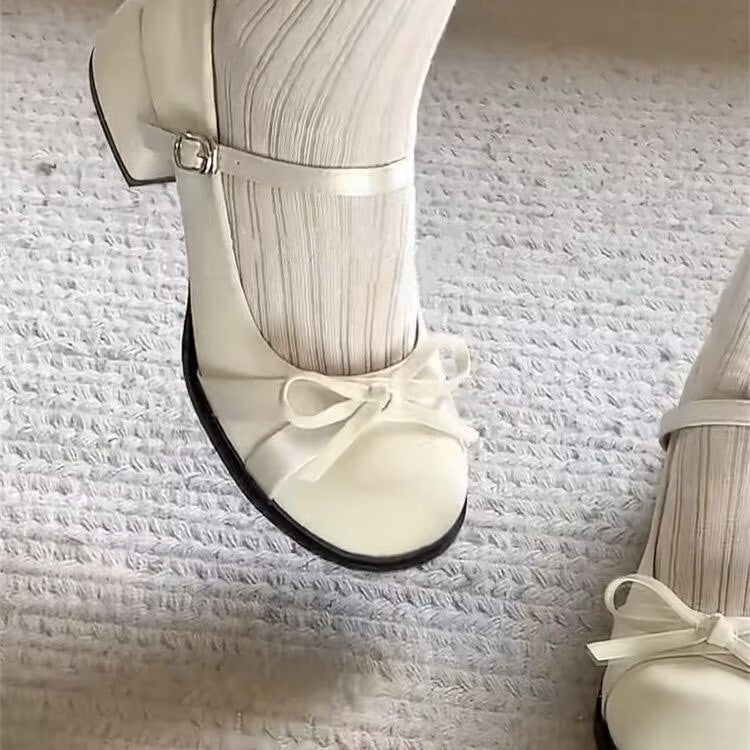 Damen Elegante Mary Jane Schuhe mit dekorativen Schleifen und großzügigem Blockabsatz R&B