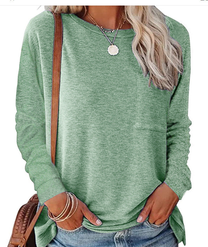 Damen lässiges Langarmshirt mit Taschen und Rundhalsausschnitt R&B