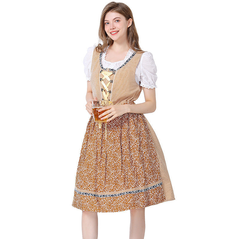 Damen nan traditionelles Oktoberfest Dirndlkleid mit Spitzenbluse, verstellbarer Korsettschnürung und gR&Blümter Schürze R&B