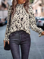 Damen Stilvolle Langarmbedruckte Bluse