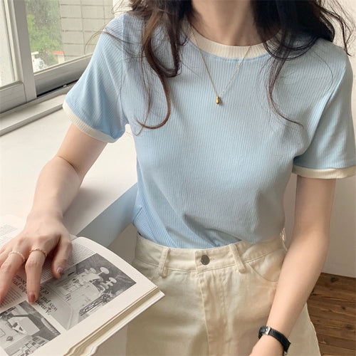 Damen Kurzarmshirt mit modischem Kontrastkragen und lässigem Schnitt R&B