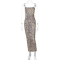 Damen Leoprint Maxikleid mit verstellbaren Spaghetti-Trägern R&B