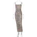 Damen Leoprint Maxikleid mit verstellbaren Spaghetti-Trägern R&B