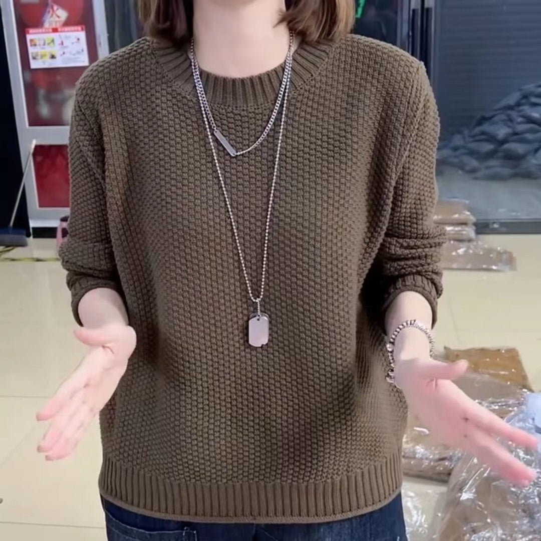 Damen lässiger Strickpullover mit strukturierter Oberfläche und weitem Schnitt R&B