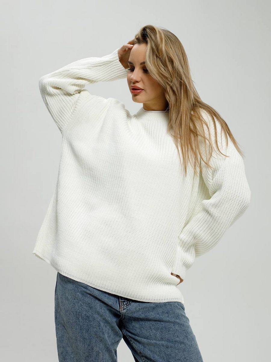 Damen Grob gestrickter Komfortpullover mit Rundhalsausschnitt R&B