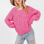 Damen Grobstrickpullover mit voluminösen Ärmeln und feinem Lochmuster R&B