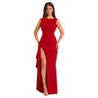 Damen elegantes Abendkleid mit seitlichem Schlitz und Raffung R&B