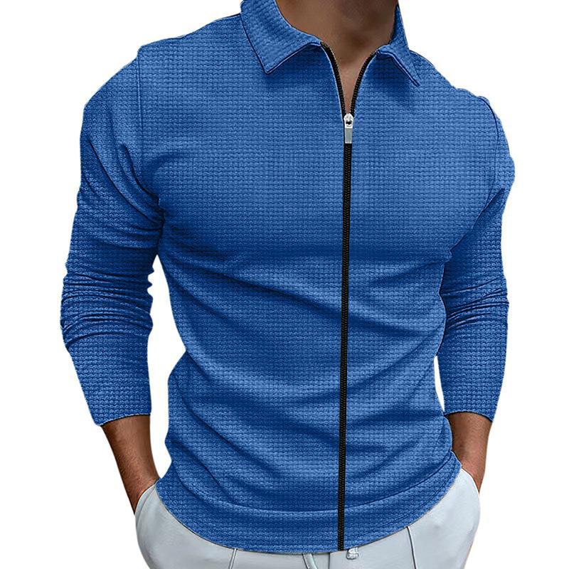 Herren nan taillierte Struktur-Hemdjacke mit Umlegekragen und kontrastierendem Mittelreißverschluss R&B