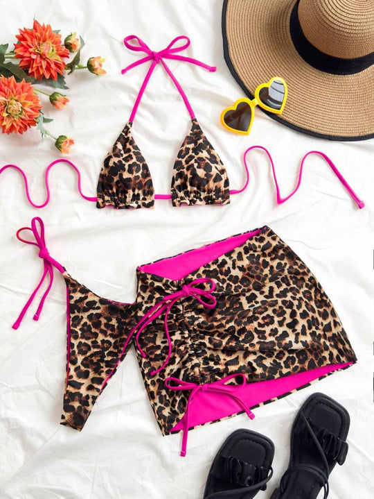 Damen Triangel-Bikini-Set mit rüschenfreien Details und Wickelrock R&B