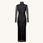 Damen Langarm Maxikleid mit grafischem Muster und hochgeschlossenem Kragen R&B