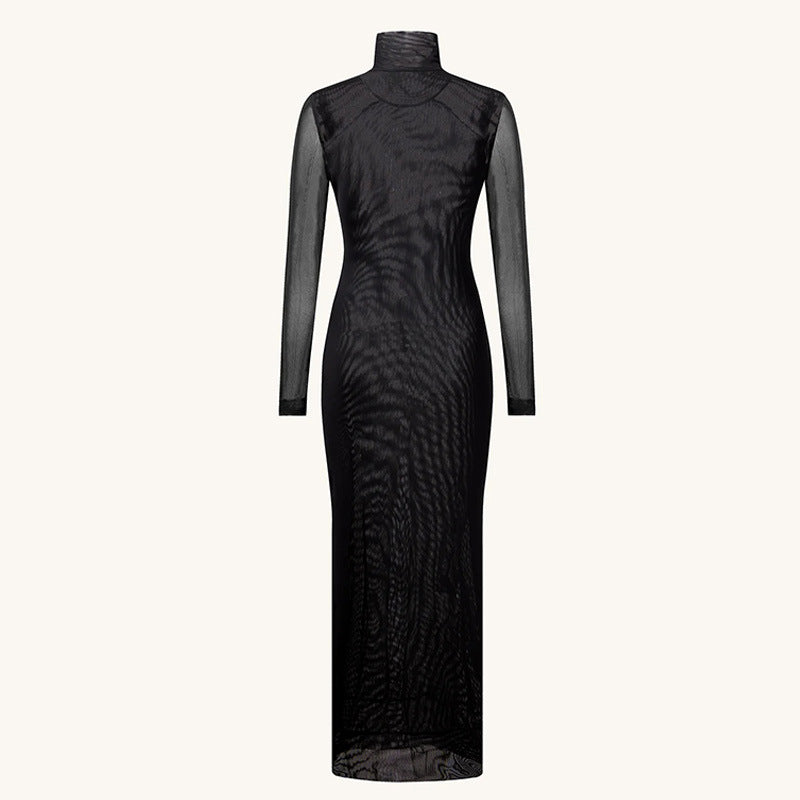 Damen Langarm Maxikleid mit grafischem Muster und hochgeschlossenem Kragen R&B