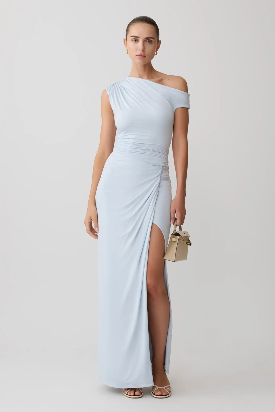 Damen Elegantes Maxi-Kleid mit One-Shoulder Design und hohem Schlitz R&B