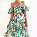 Damen Off-Shoulder Maxikleid mit voluminösen Puffärmeln R&B