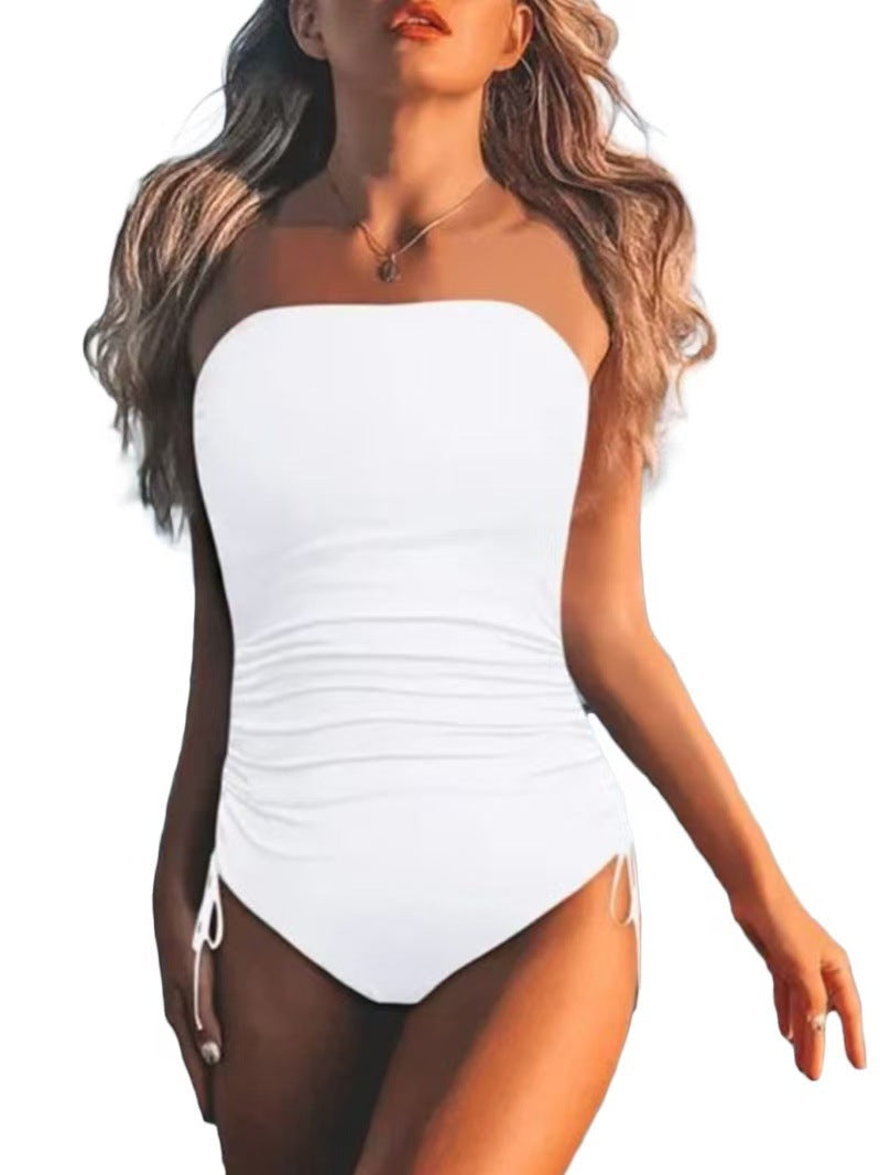 Damen Bandeau Badeanzug mit seitlichen Raffungselementen R&B