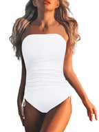 Damen Bandeau Badeanzug mit seitlichen Raffungselementen R&B