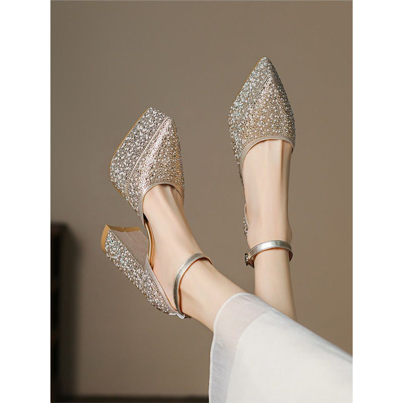 Damen Plateau-Pumps mit glitzerndem Strass-Design R&B