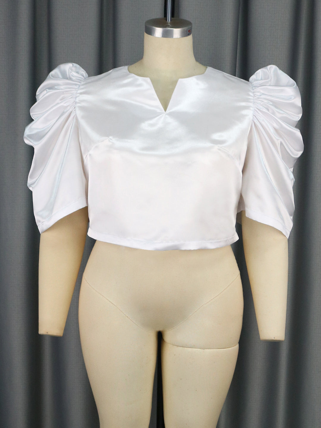 Damen elegantes Kurzarmtop mit voluminösen Puffärmeln R&B