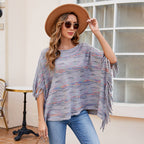 Damen kuscheliger Poncho mit fransigen Details