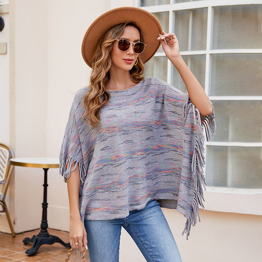 Damen kuscheliger Poncho mit fransigen Details R&B