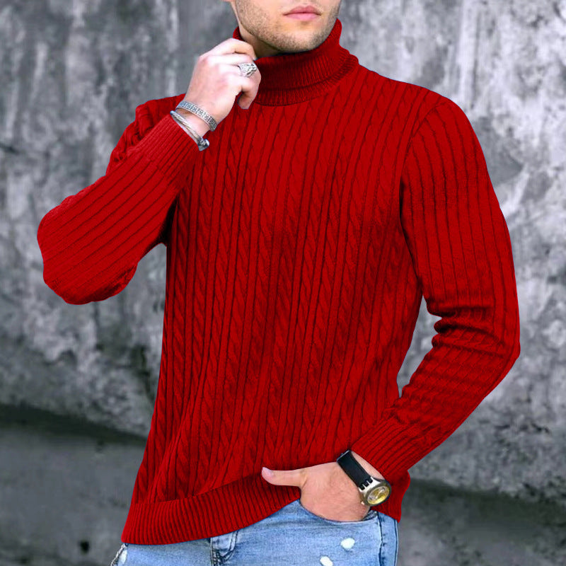 Herren eleganter Rollkragenpullover mit exquisiter Zopfmusterstruktur R&B