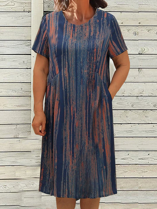 Damen lässiges Maxikleid mit innovativem Streifenmuster und praktischen Seitentaschen R&B