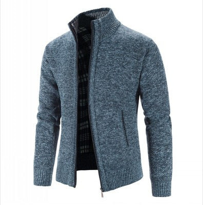Herren lässige Strickjacke mit hohem Kragen und praktischem Reißverschluss R&B