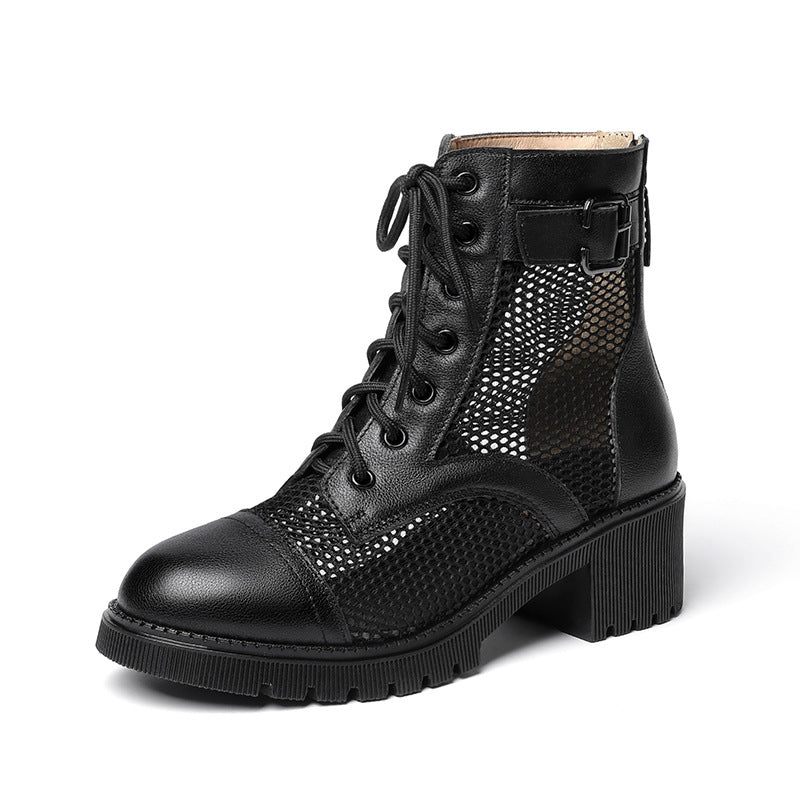 Damen modische Schnürstiefeletten mit modernem Netzdesign und robustem Blockabsatz R&B