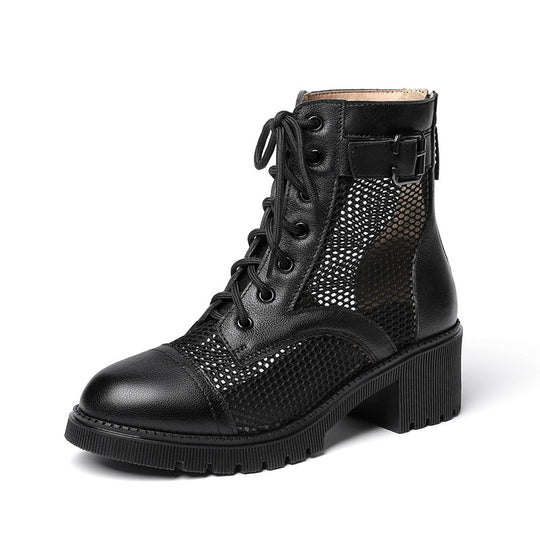 Damen modische Schnürstiefeletten mit modernem Netzdesign und robustem Blockabsatz R&B