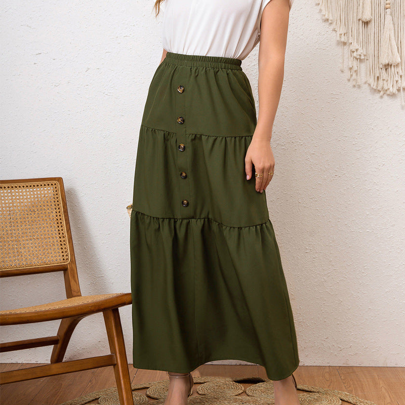 Damen Maxirock mit Schichten und Knopfdetails R&B