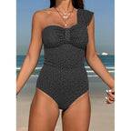 Damen Einteiler Badeanzug mit asymmetrischem Träger und elegantem Rüschendesign R&B