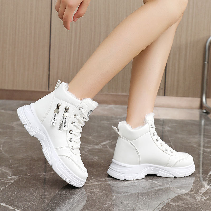 Damen High-Top Sneakers mit warmem Innenfutter und modischem Reißverschluss R&B