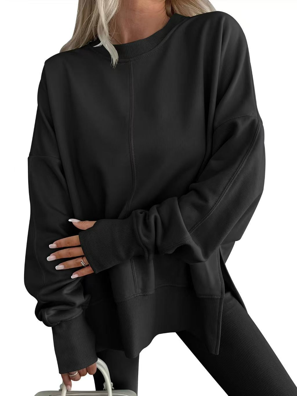 Damen Bequemer Langarm-Sweater mit Seitenschlitzen R&B