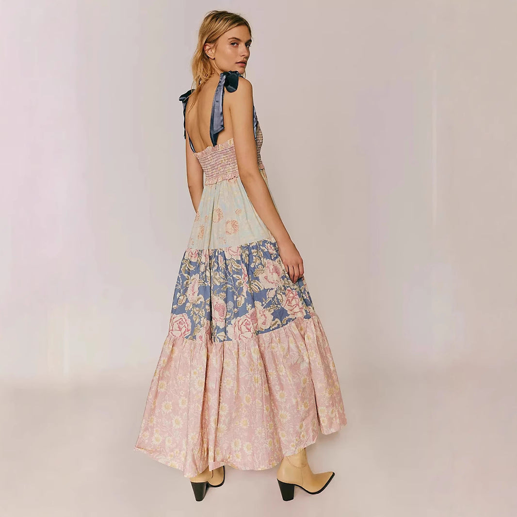 Damen Maxikleid mit floralen Mustern und voluminösem Rock R&B