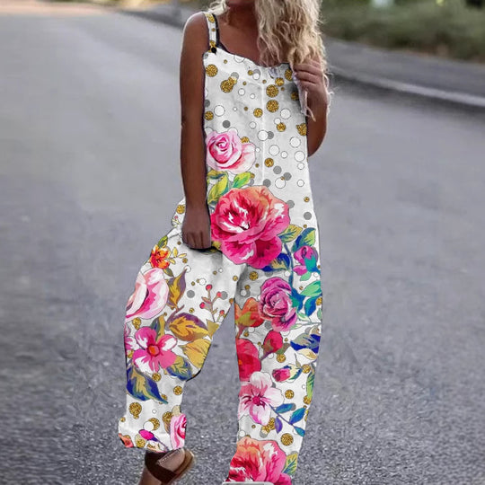 Damen Künstlerische Blumenmuster Overall R&B