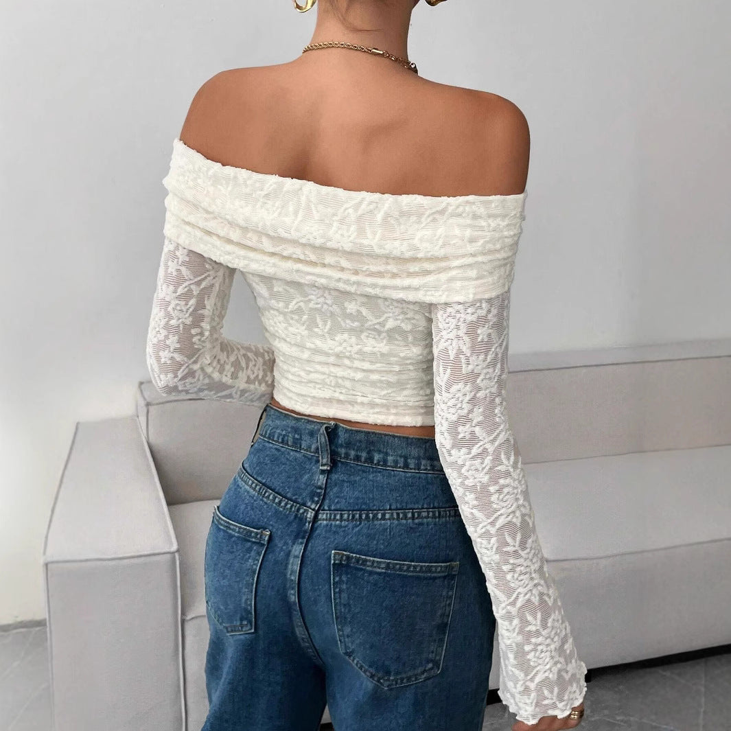 Damen Off-Shoulder Spitzenoberteil mit langem Arm und Rüschendetails R&B