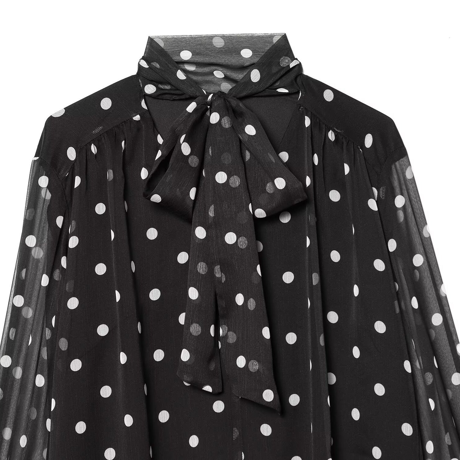 Damen transparente Bluse mit Schleifenkragen im Polka-Dot-Design R&B
