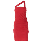 Damen figurbetontes Minikleid mit asymmetrischem Ausschnitt und eleganter Raffung R&B