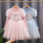 Mädchen festliches Tüllkleid mit glitzernden Applikationen und Rüschen R&B
