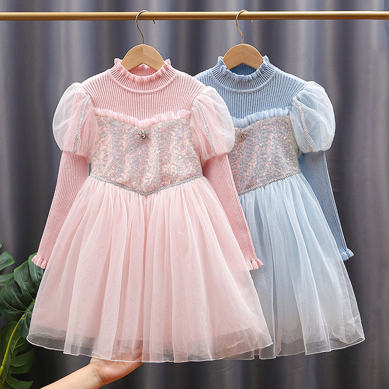Mädchen festliches Tüllkleid mit glitzernden Applikationen und Rüschen R&B