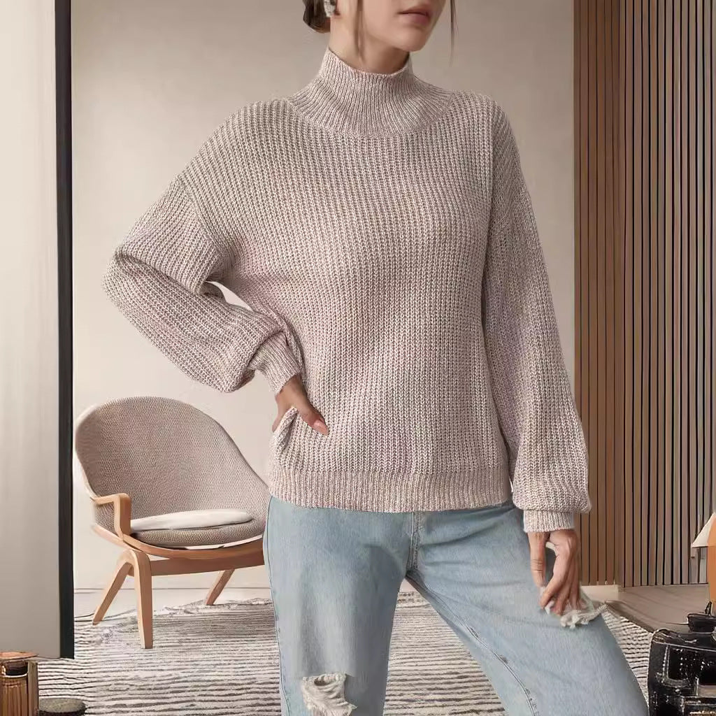 Damen Grobstrickpullover mit Rollkragen und lässigem Schnitt R&B