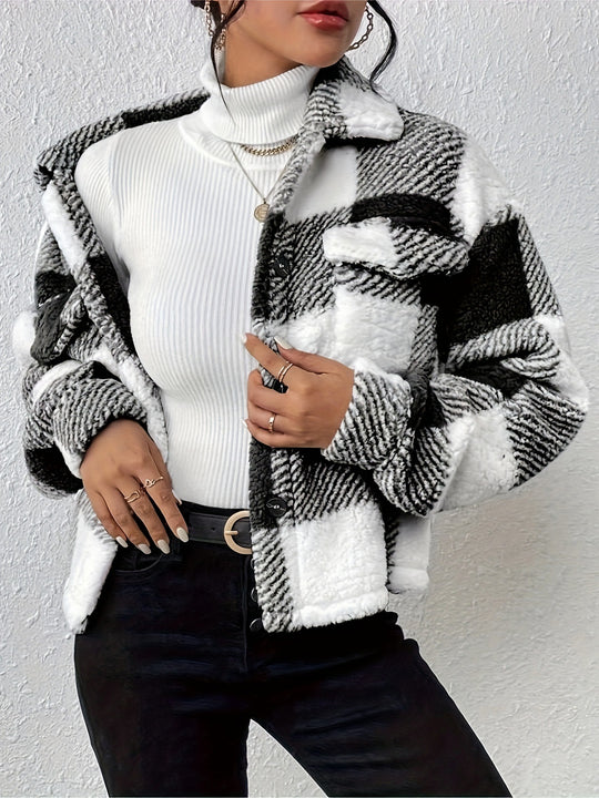 Damen Kuschelige Karojacke mit Umlegekragen R&B