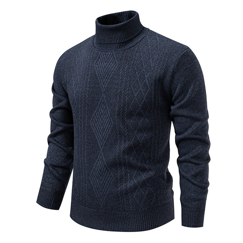 Herren nan Feinstrick-Rollkragenpullover mit strukturierter Zopfmuster-Struktur und körpernahem Schnitt R&B