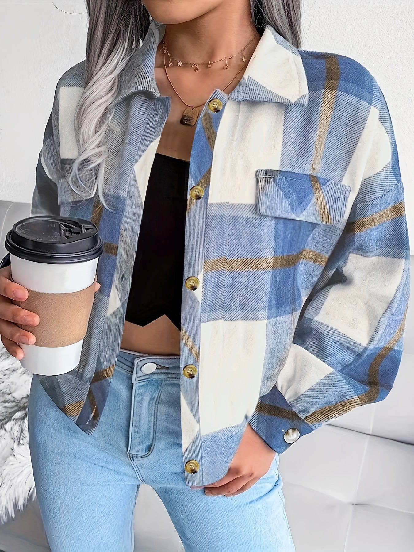 Damen karierte Hemdjacke R&B