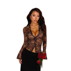 Damen Transparente Spitzenbluse mit Glockenärmeln